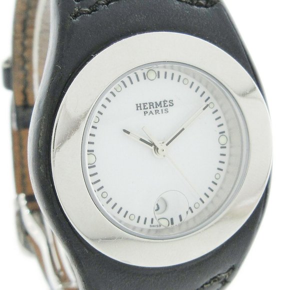 Authentic HERMES HA3.210 Arne Ladies Quartz Wristwatch Watch Silver SS - Picture 2 of 6
